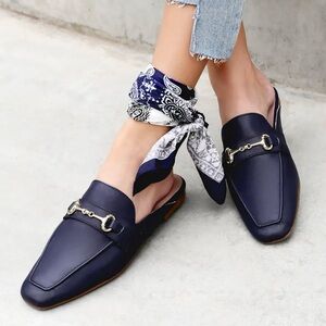 Steven by Steve Madden Razzi L Navy Leather Loafer Slides